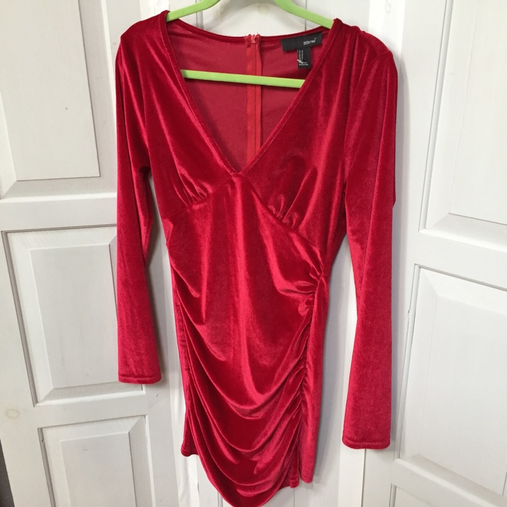 SBetro Red Velvet Dress w/ Ruched Sides - Picture 7 of 16